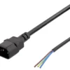 DELTACO C14 to open ended power cord, 2m, IEC C14, 10A, sort