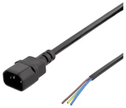 DELTACO C14 to open ended power cord, 2m, IEC C14, 10A, sort