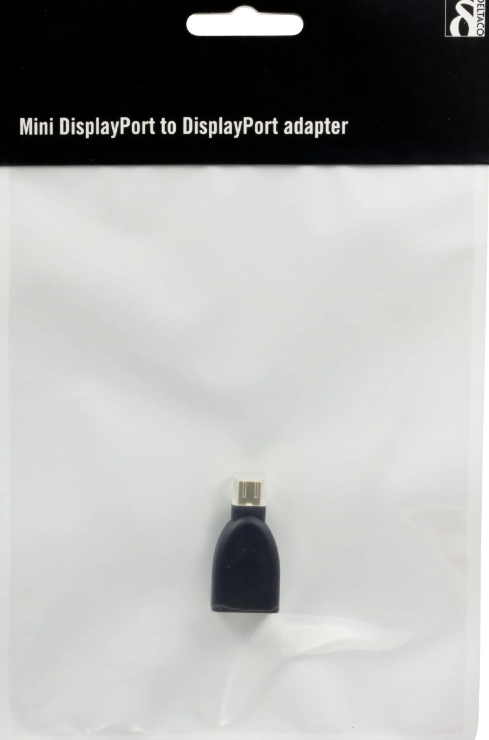 DELTACO DisplayPort-adapter, Mini DisplayPort 20-pin han til DisplayPort 20-pin hun, med lyd, 0,2 meter, sort, understøtter 3840x2160 30Hz