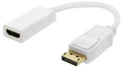 DELTACO DisplayPort han til HDMI hun adapter, 4K 60Hz, 0.2 m, hvid