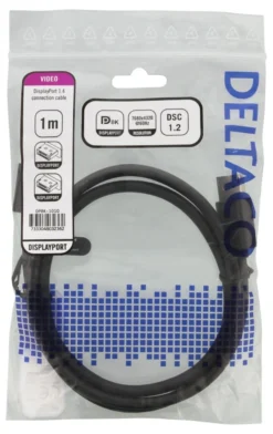 DELTACO DisplayPort kabel, DP 1.4, 7680x4320 i 60Hz, 1m, sort