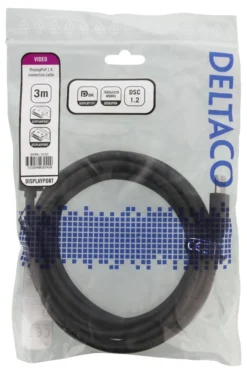 DELTACO DisplayPort kabel, DP 1.4, 7680x4320 i 60Hz, 3m, sort