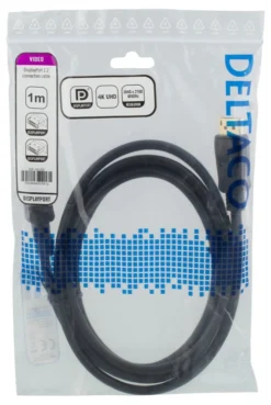 DELTACO DisplayPort kabel, 1m, 4K UHD, DP 1.2, sort