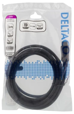 DELTACO DisplayPort kabel, 3m, 4K UHD, DP 1.2, sort