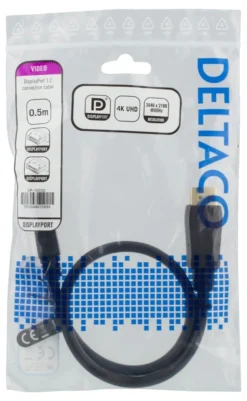 DELTACO DisplayPort kabel, 0,5m, 4K UHD, DP 1.2, sort