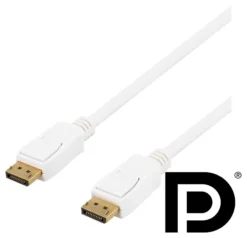 DELTACO DisplayPort kabel, 2m, 4K UHD, DP 1.2, hvid