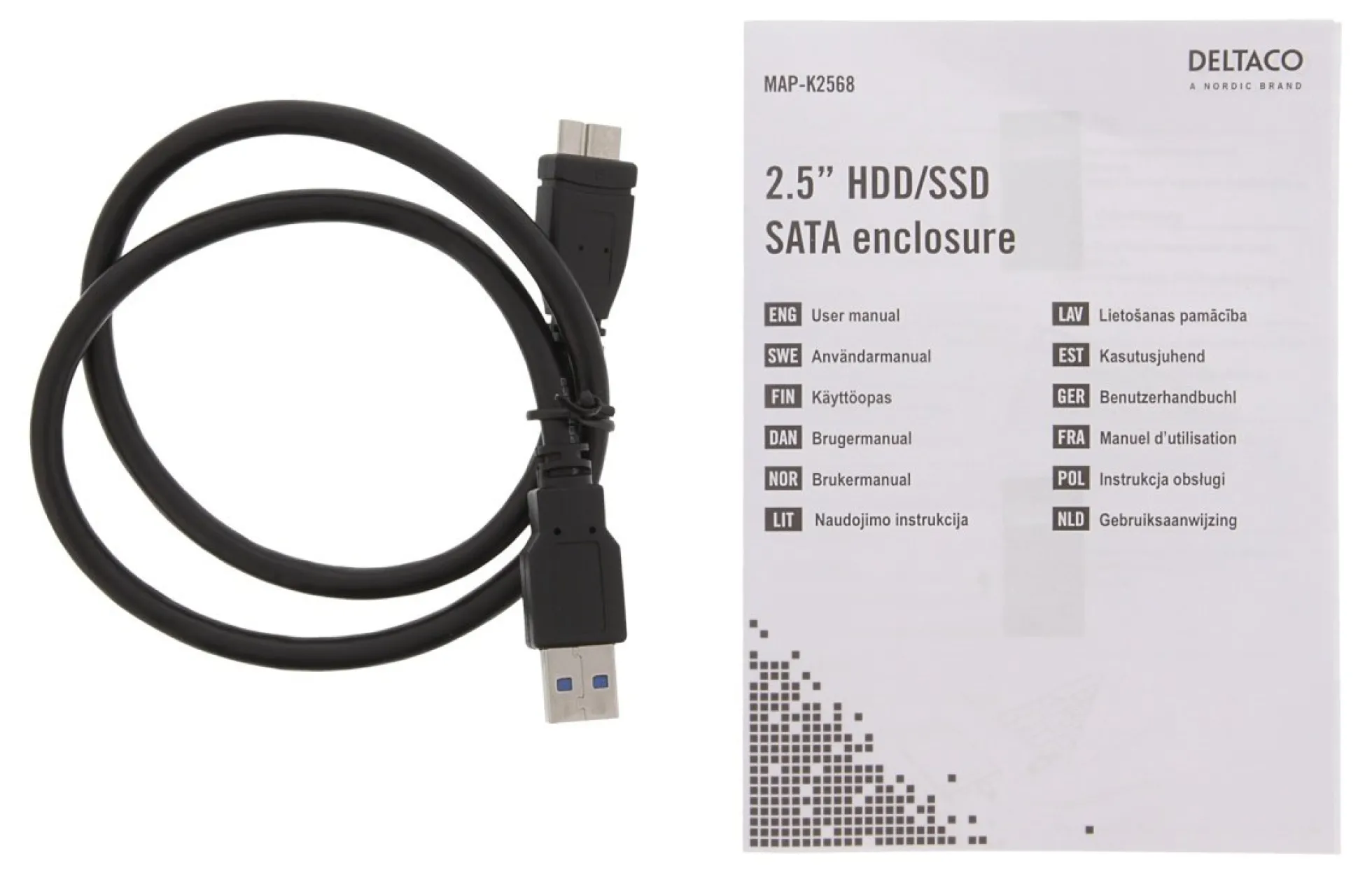 DELTACO ekstern harddisk kabinet, USB 3.0, skydedør, 2,5 "HDD, sort
