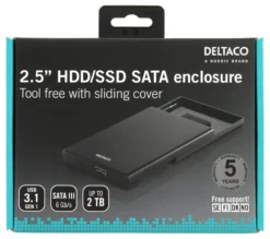DELTACO ekstern harddisk kabinet, USB 3.0, skydedør, 2,5