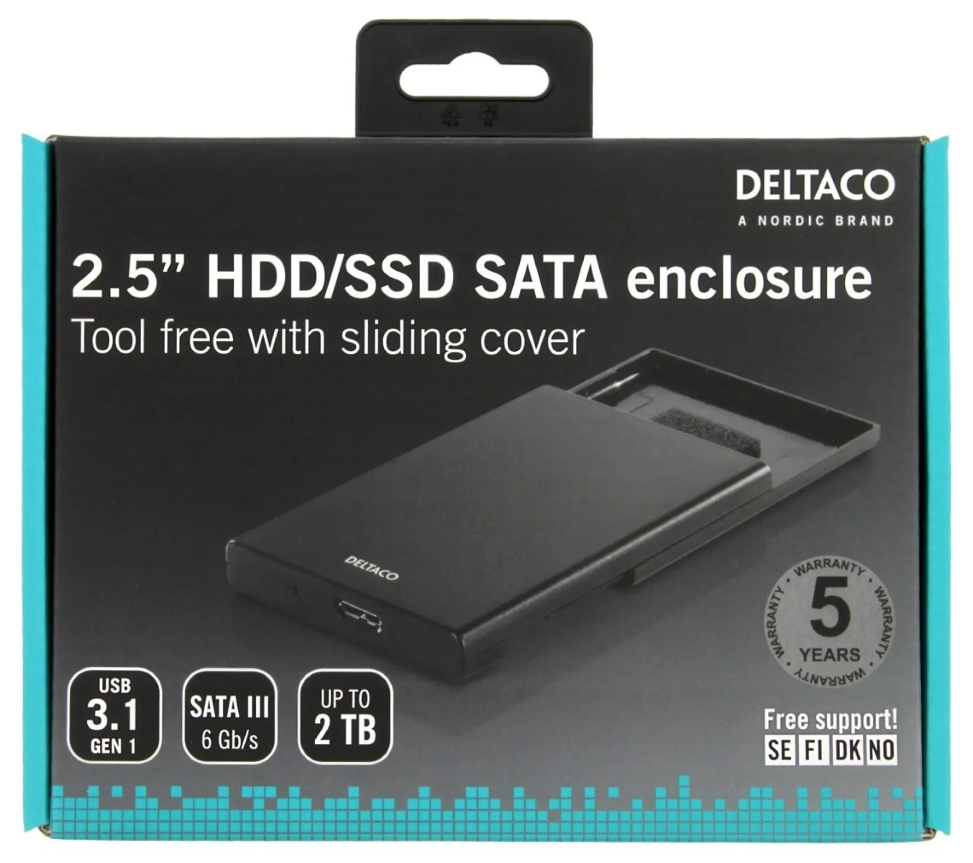 DELTACO ekstern harddisk kabinet, USB 3.0, skydedør, 2,5 "HDD, sort