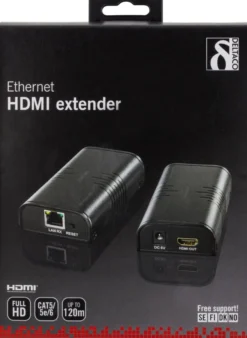 DELTACO Ethernet HDMI-forlænger, op til 120m i 1080P med Cat6, sort