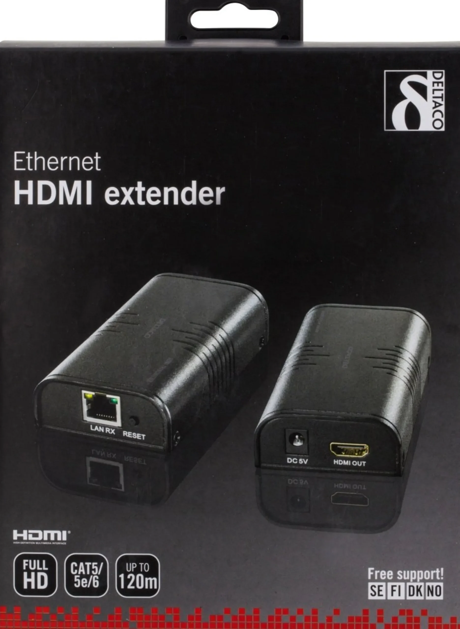 DELTACO Ethernet HDMI-forlænger, op til 120m i 1080P med Cat6, sort