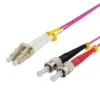 DELTACO Fiber cable, 2m, LC-ST Duplex, 50/125, pink