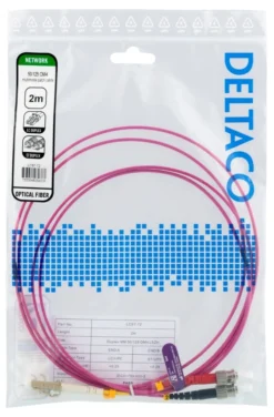 DELTACO Fiber cable, 2m, LC-ST Duplex, 50/125, pink
