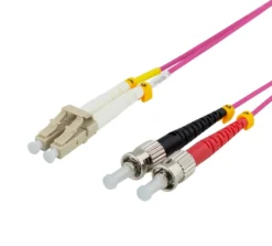 DELTACO Fiber cable, 5m, LC-ST Duplex, 50/125, pink