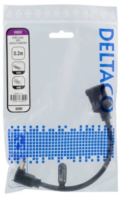 DELTACO Flexible HDMI adapter, 0,2m, up-angled, HDMI M/F, UHD, sort