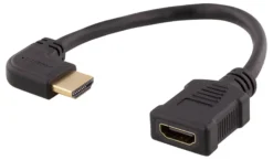 DELTACO Flexible HDMI adapter, 0,2m, left-angled, HDMI M/F, UHD, sort
