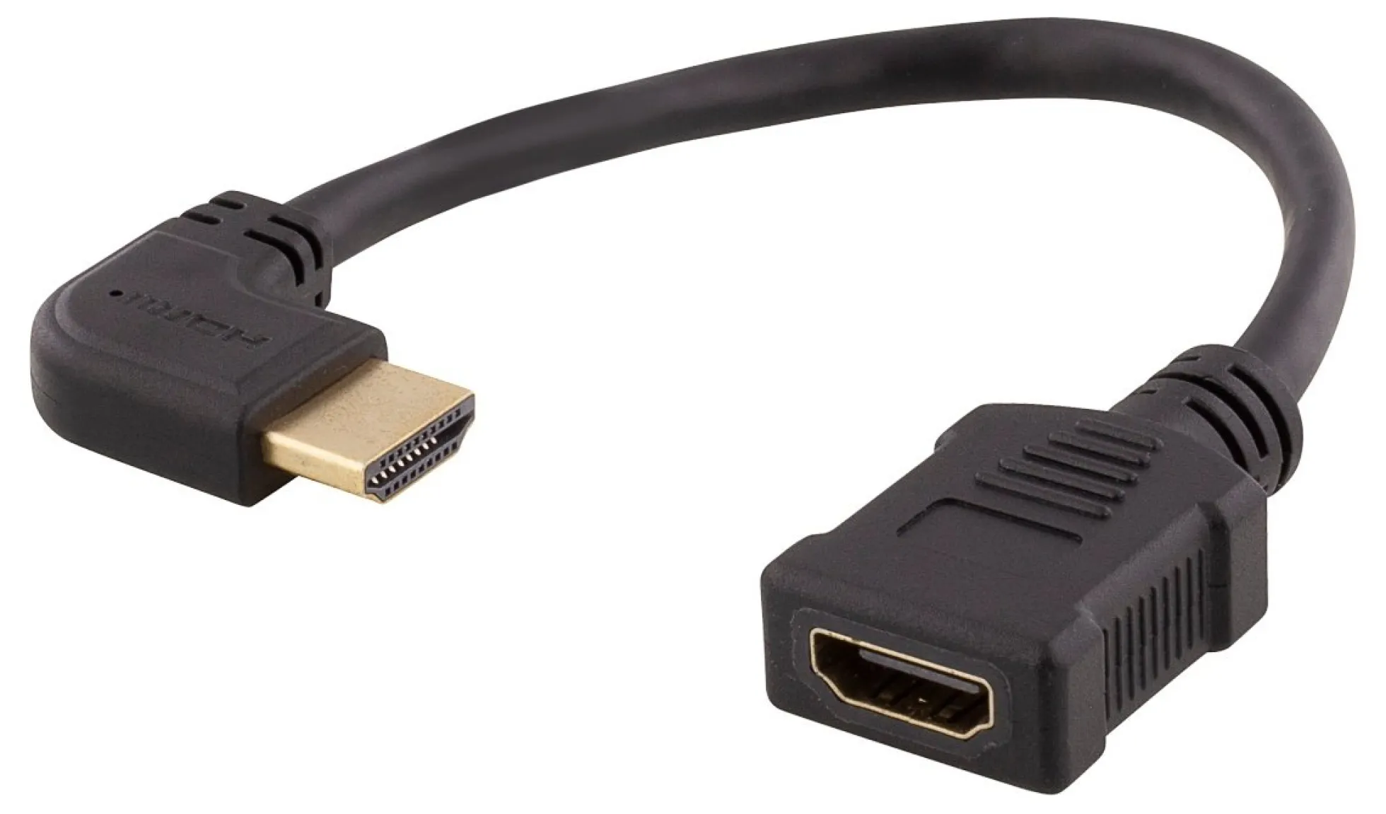 DELTACO Flexible HDMI adapter, 0,2m, left-angled, HDMI M/F, UHD, sort