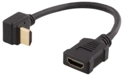 DELTACO Flexible HDMI adapter, 0,2m, right-down, HDMI M/F, UHD, sort