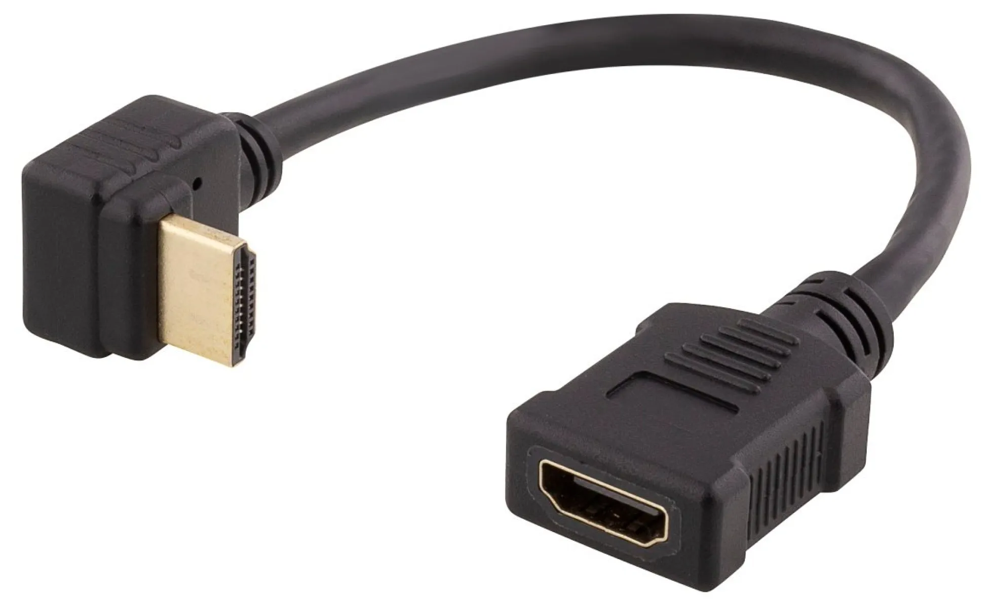 DELTACO Flexible HDMI adapter, 0,2m, right-down, HDMI M/F, UHD, sort