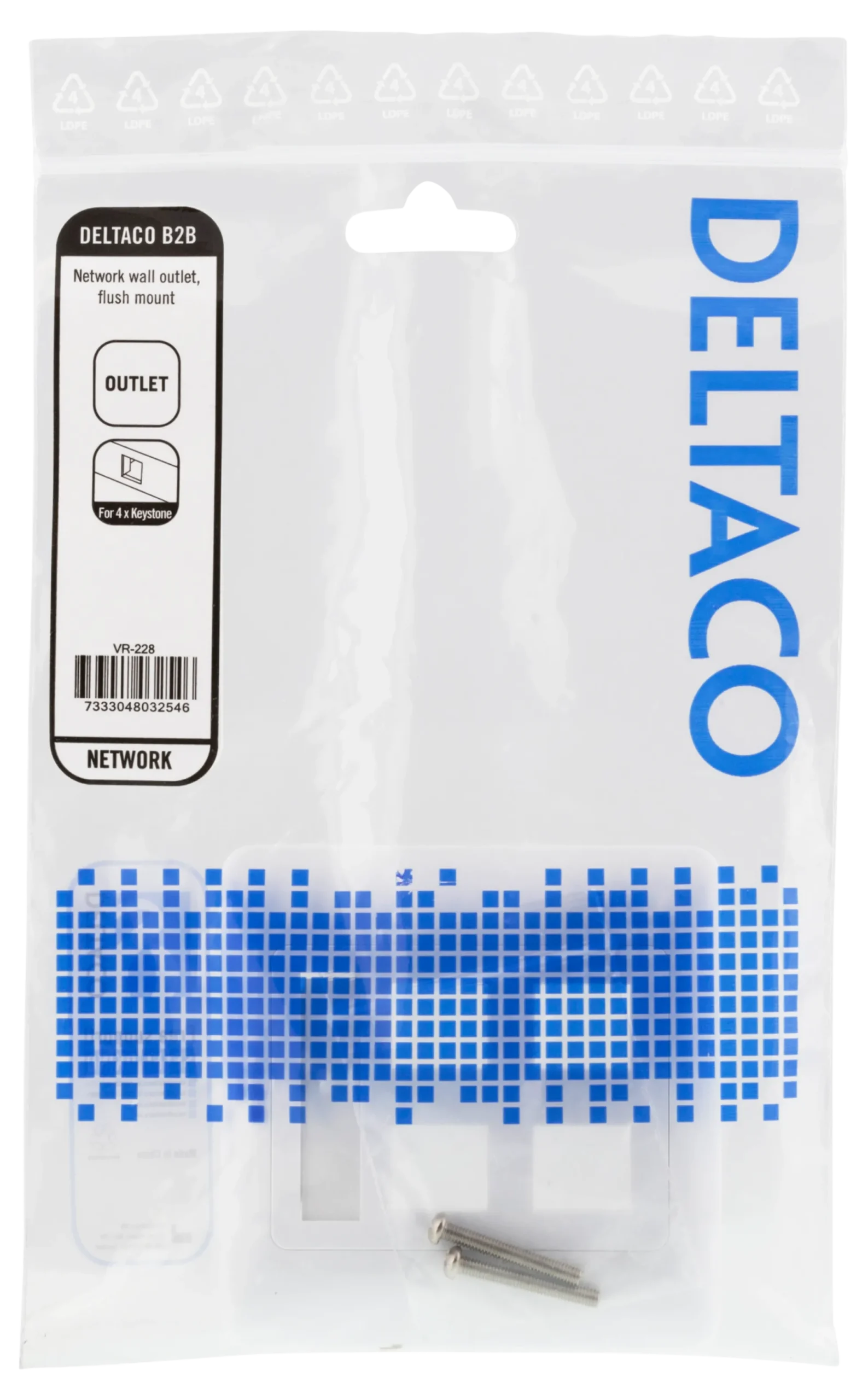 DELTACO flush mount for Keystone, 4 ports, hvid