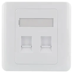 DELTACO flush mount for Keystone, 2 ports, dust hatch, hvid
