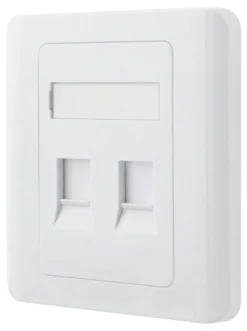 DELTACO flush mount for Keystone, 2 ports, dust hatch, hvid