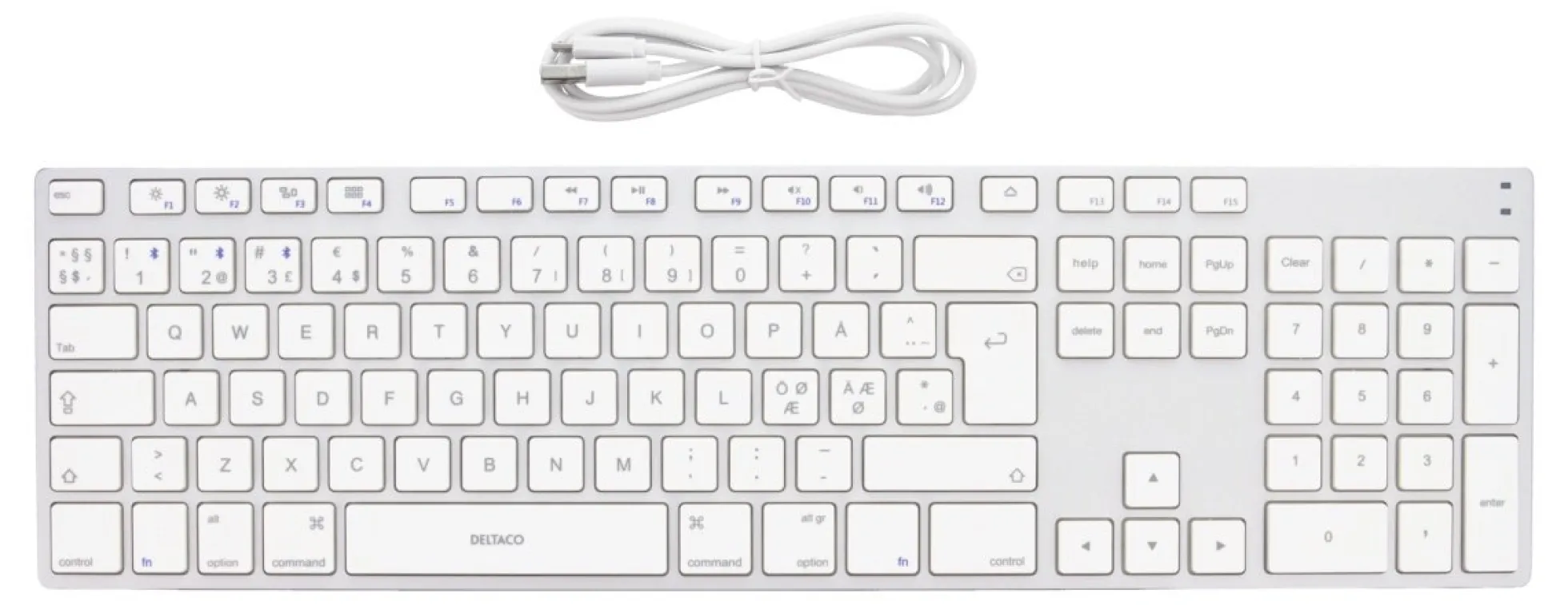 DELTACO fullsize bluetooth keyboard, aluminium, rechargeable battery,