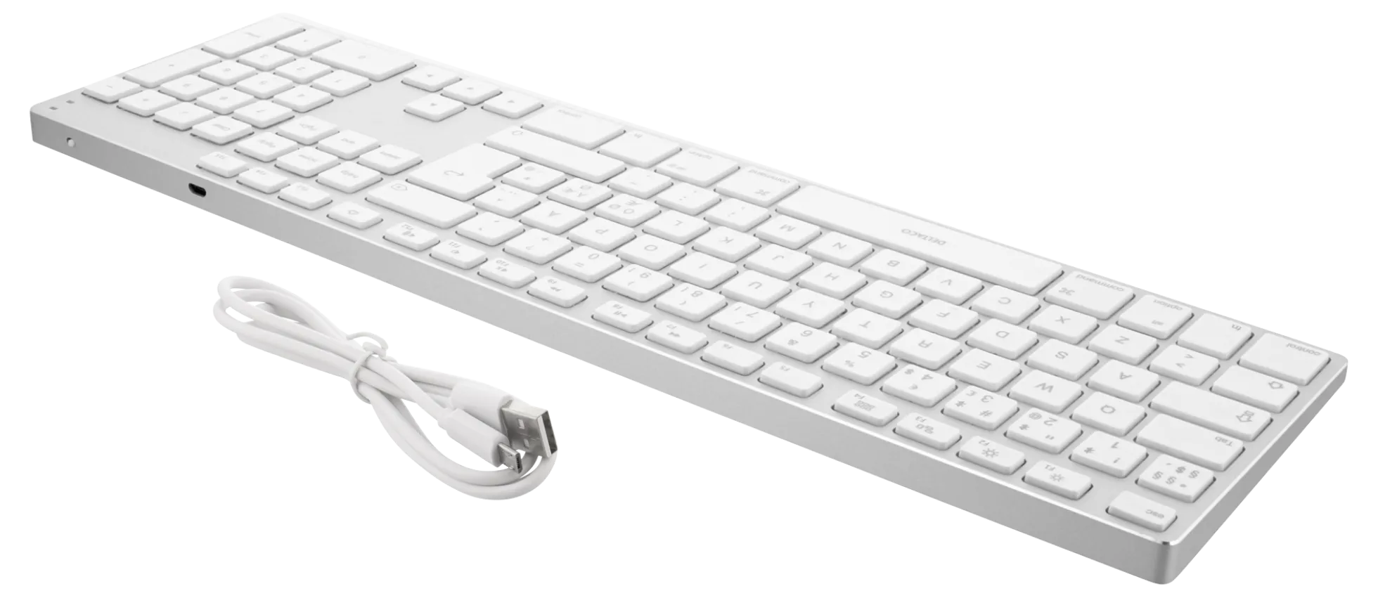 DELTACO fullsize bluetooth keyboard, aluminium, rechargeable battery,