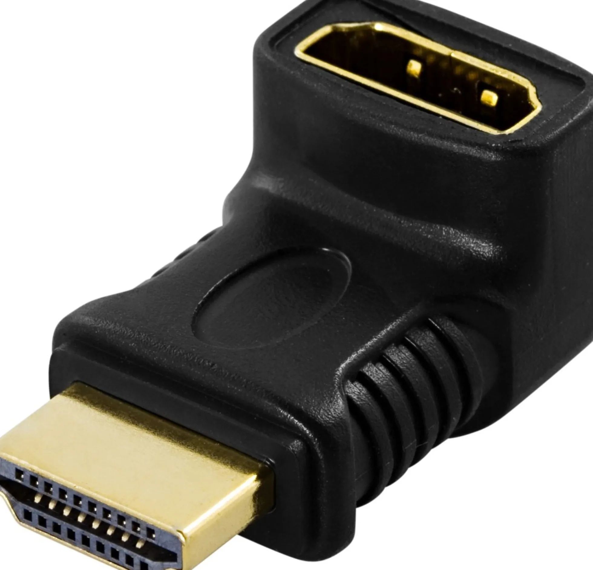 DELTACO HDMI-adapter, 19-pin han til hun, vinklet, guldpletteret stik
