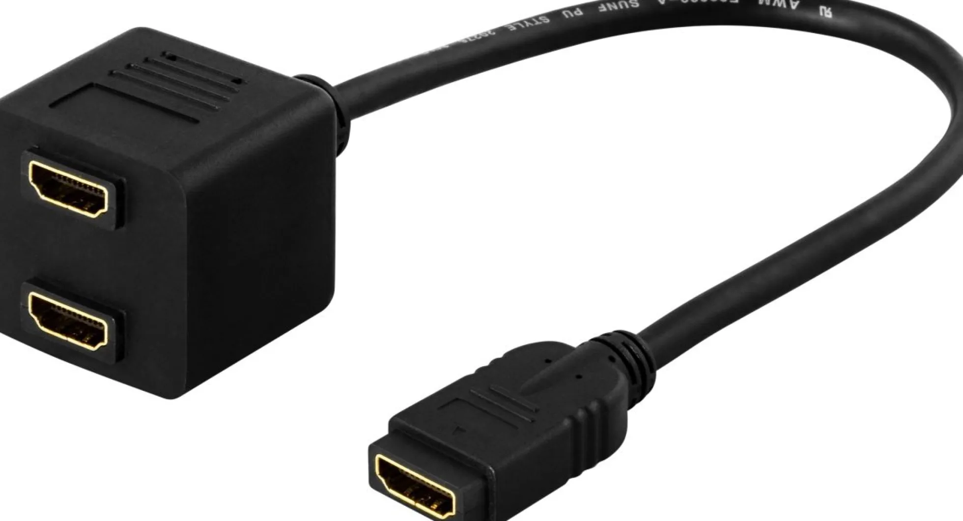 DELTACO HDMI-adapter, 1xHDMI hun til 2xHDMI hun, 19-pin