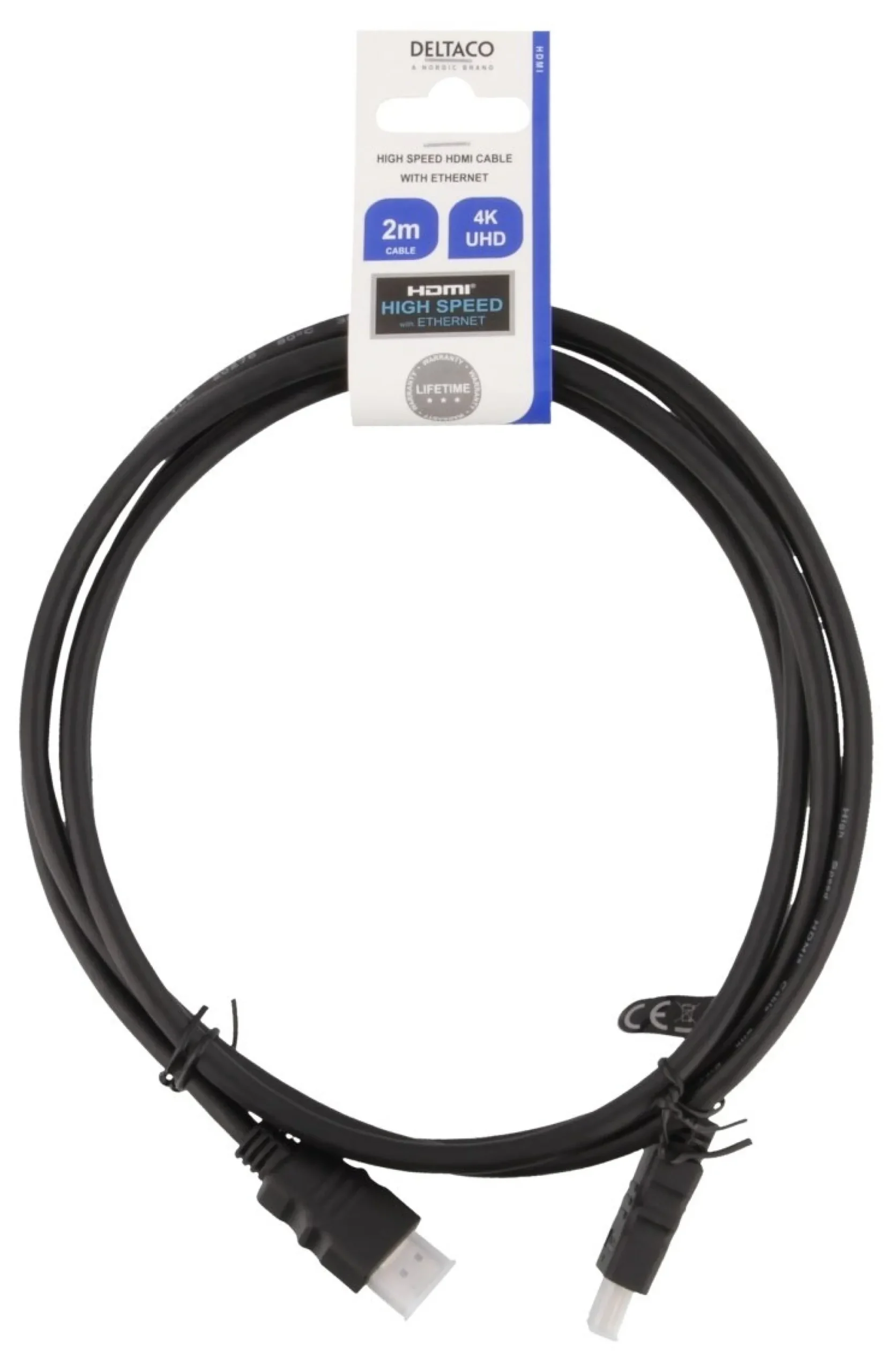 DELTACO HDMI cable FSC, HDMI High Speed w/Ethernet, CCS, 2,0m, sort