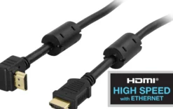 DELTACO HDMI 1.4-kabel, vinklet HDMI Type A han - HDMI Type A han, gulbelagt