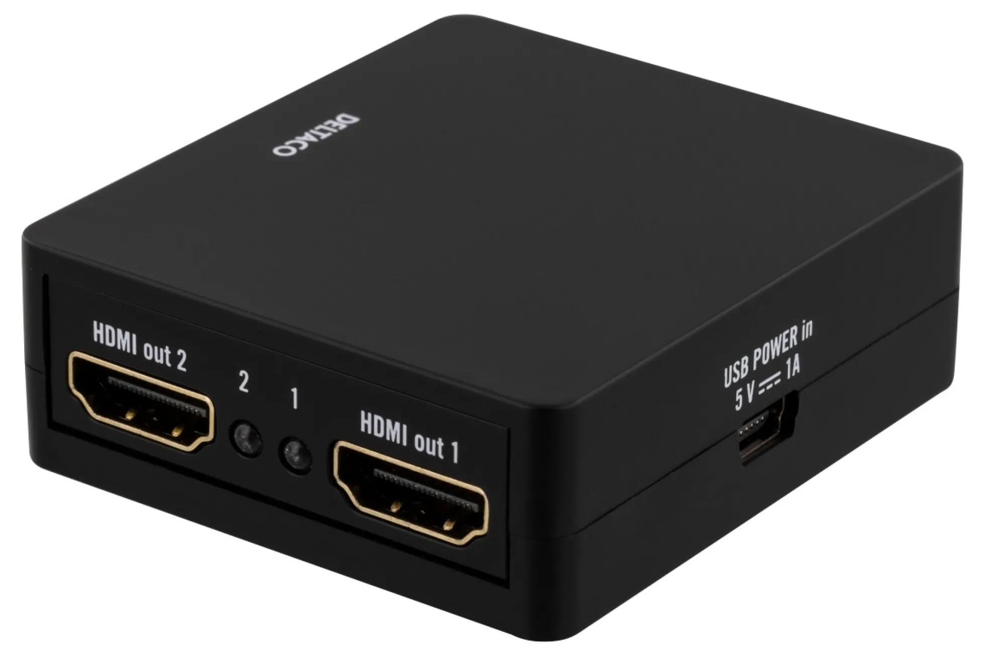 DELTACO HDMI splitter, 1x HDMI in, 2x HDMI out, 6,75 Gbit/s, sort