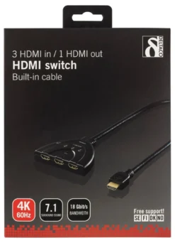 DELTACO HDMI Switch , 3 inputs to 1 output, 4K in 60Hz, 7.1, sort