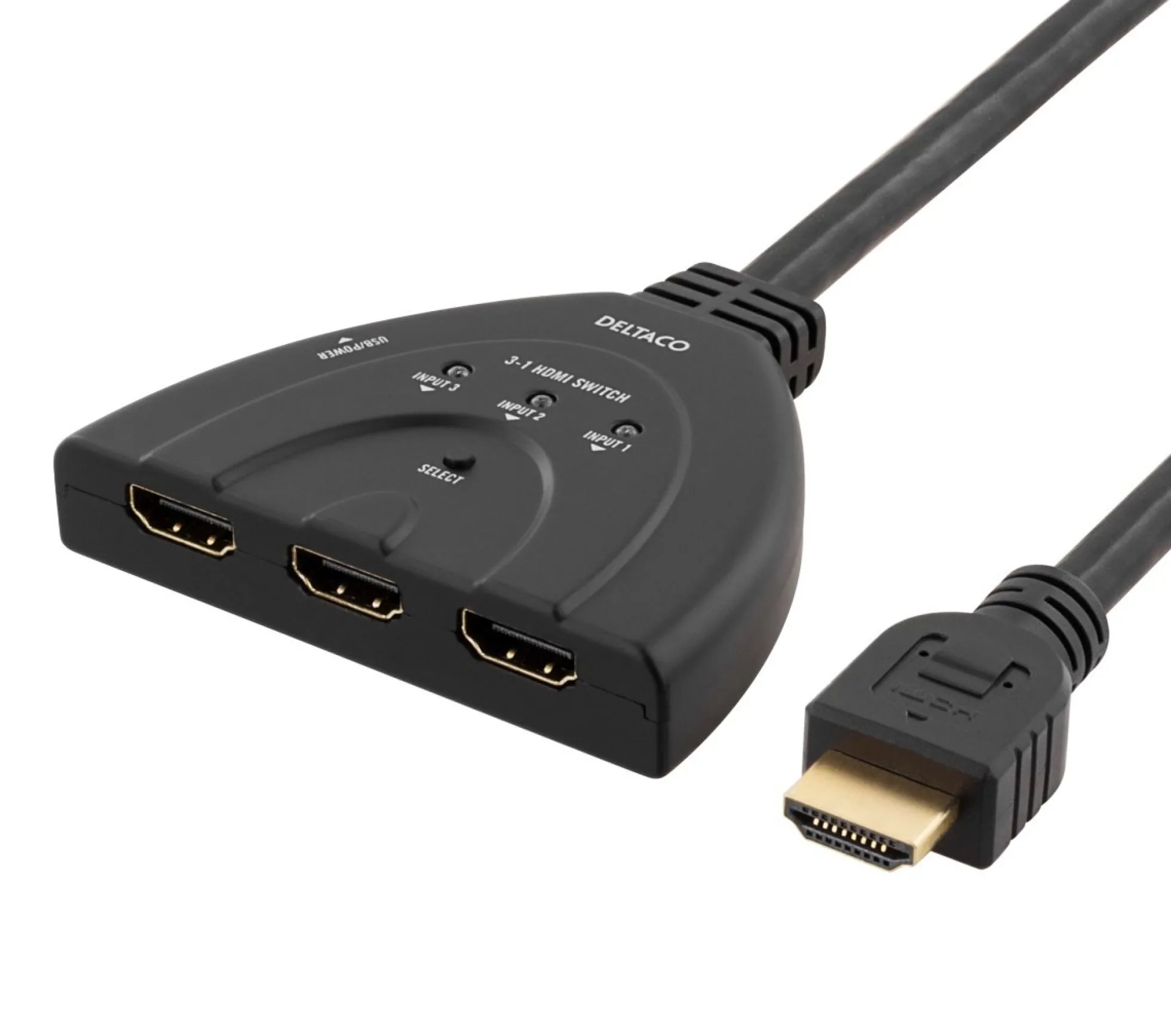 DELTACO HDMI Switch , 3 inputs to 1 output, 4K in 60Hz, 7.1, sort
