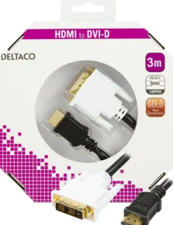 DELTACO HDMI til DVI kabel, 19-pin-DVI- D Single Link, 3m, sort/hvid