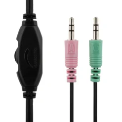 DELTACO headset, lukket, volumenkontrol på kablet, 2x3,5mm, 2m kabel,