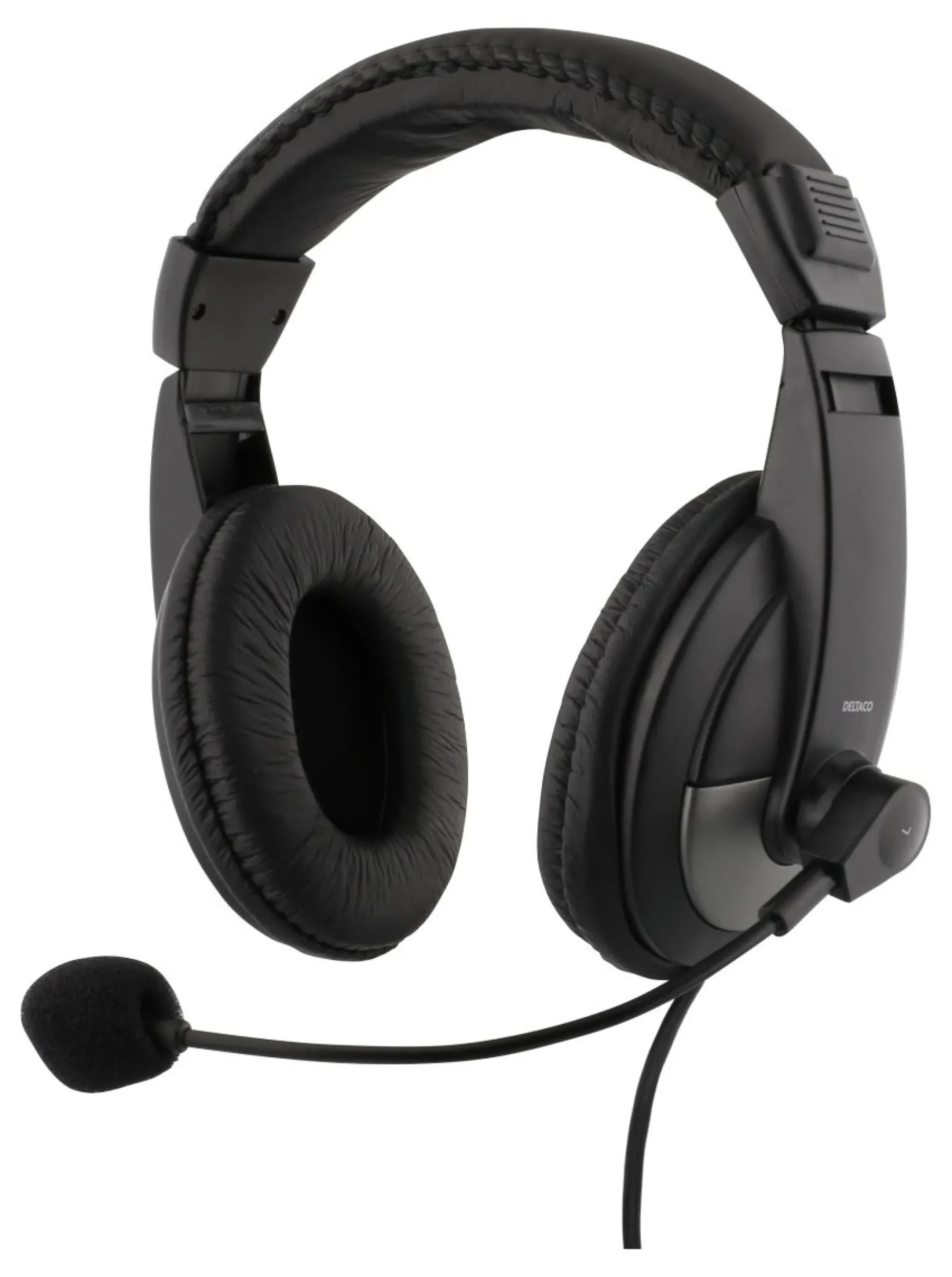 DELTACO Headset, 40mm element, 1x4-pin 3.5mm connector, sort