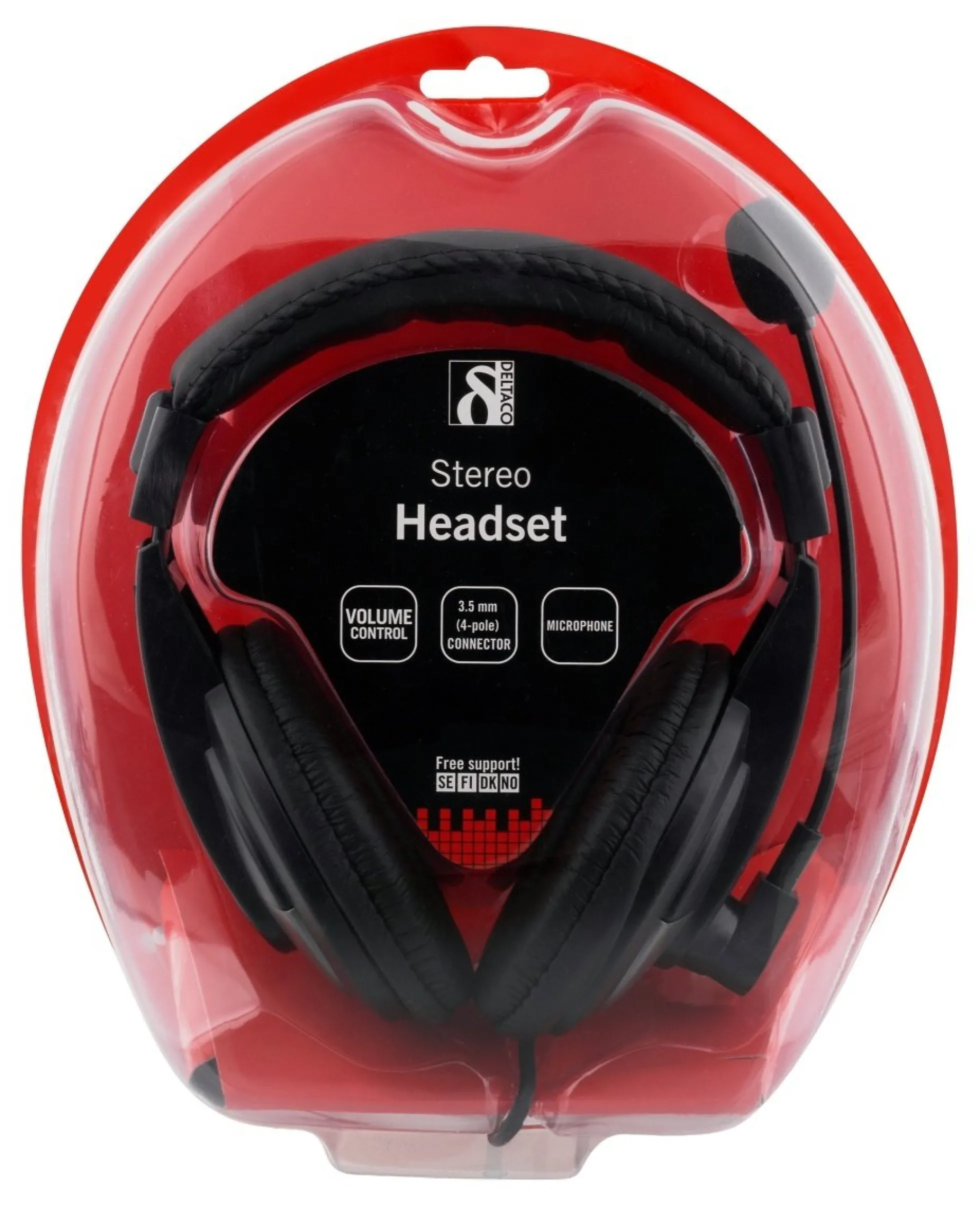 DELTACO Headset, 40mm element, 1x4-pin 3.5mm connector, sort