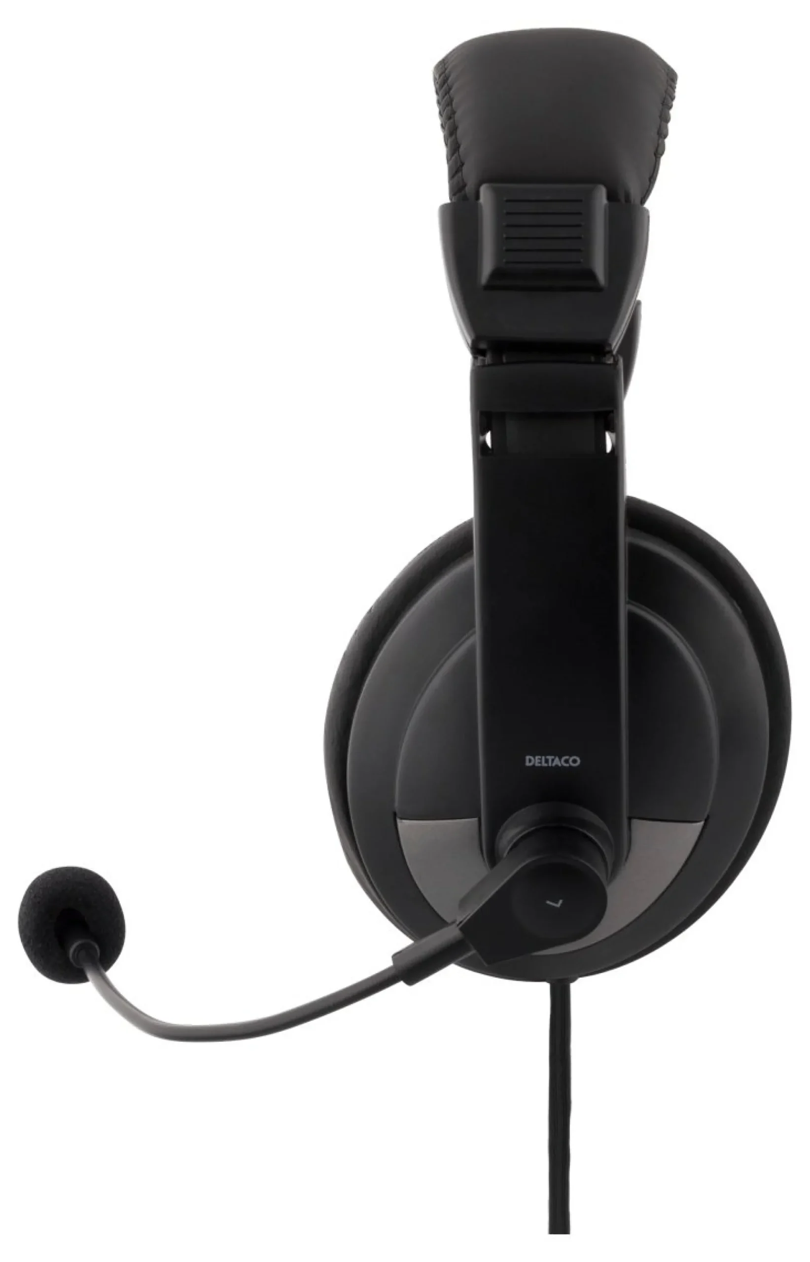DELTACO Headset, 40mm element, 1x4-pin 3.5mm connector, sort