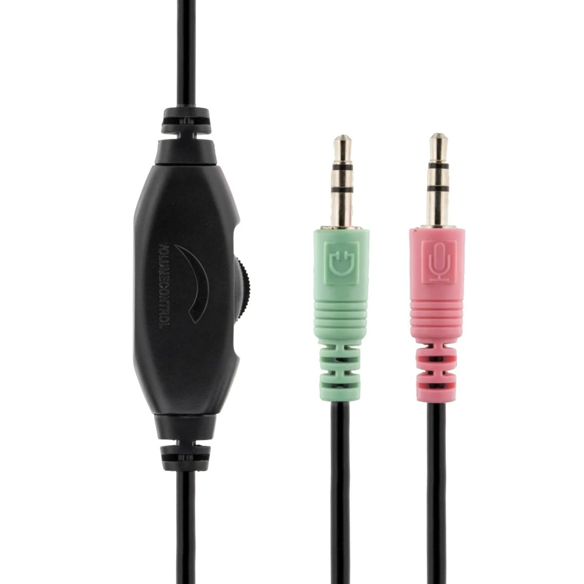 DELTACO headset, volumenkontrol på kablet, 2 x 3,5 mm, 2,5 m kabel
