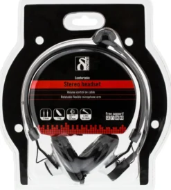 DELTACO headset, volumenkontrol på kablet, 2x3,5mm, 2m kabel,