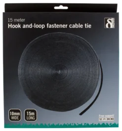 DELTACO Hook and loop fastener cable ties, width 10mm, 15m, sort