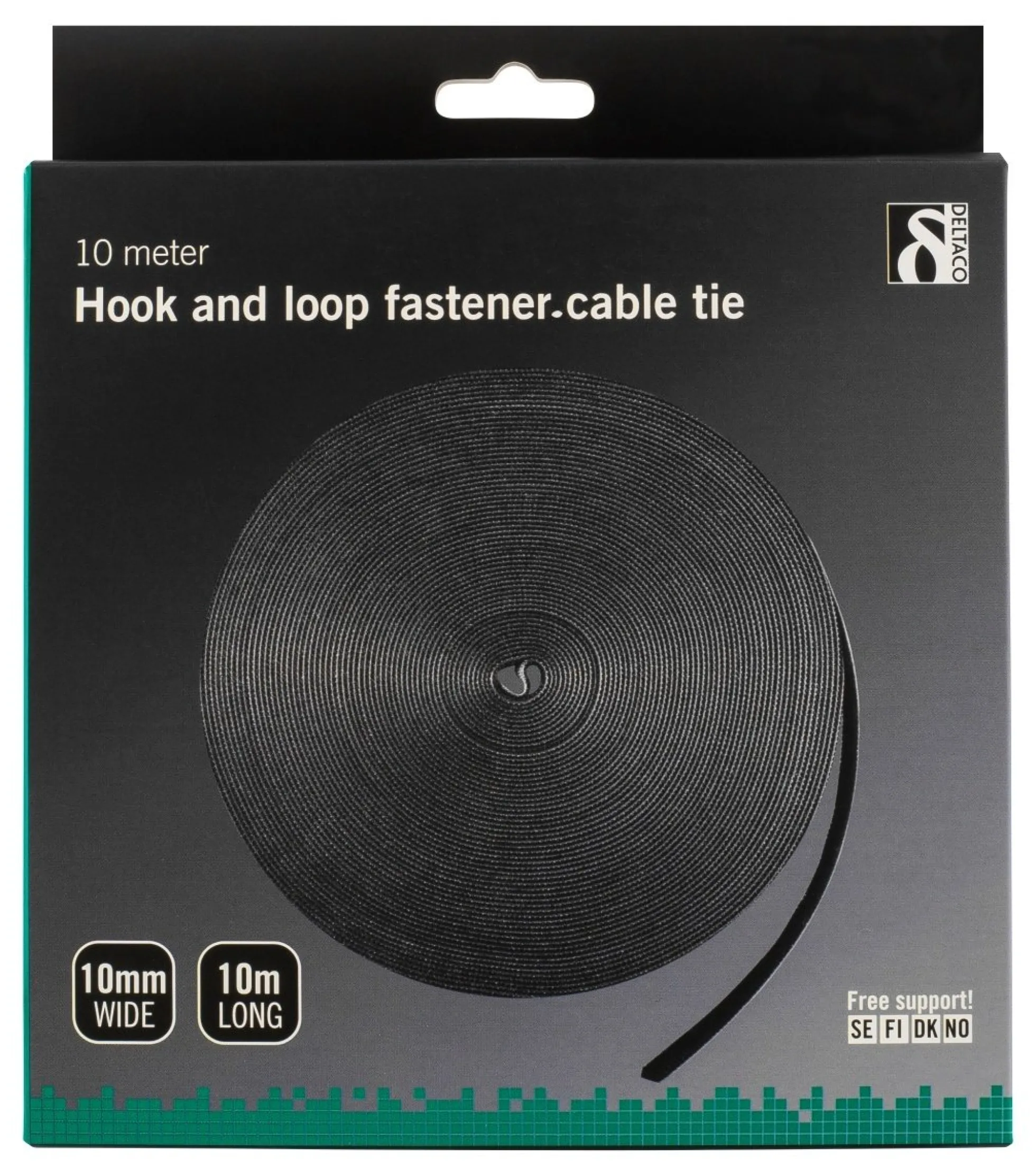 DELTACO Hook and loop fastener cable ties, width 9mm, 10m, sort