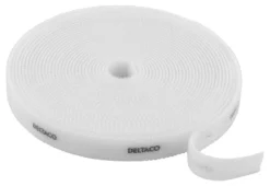 DELTACO Hook and loop fastener cable ties, width 10mm, 5m, hvid