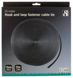 DELTACO Hook and loop fastener cable ties, width 10mm, 25m, sort