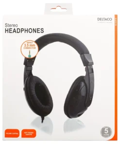 DELTACO høretelefoner, volumekontrol, 2,5m kabel, sort