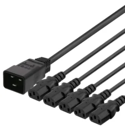 DELTACO IEC C20 to 5x IEC C13 Power cable, 2m, 16A/250V, Y-Splitter, sort