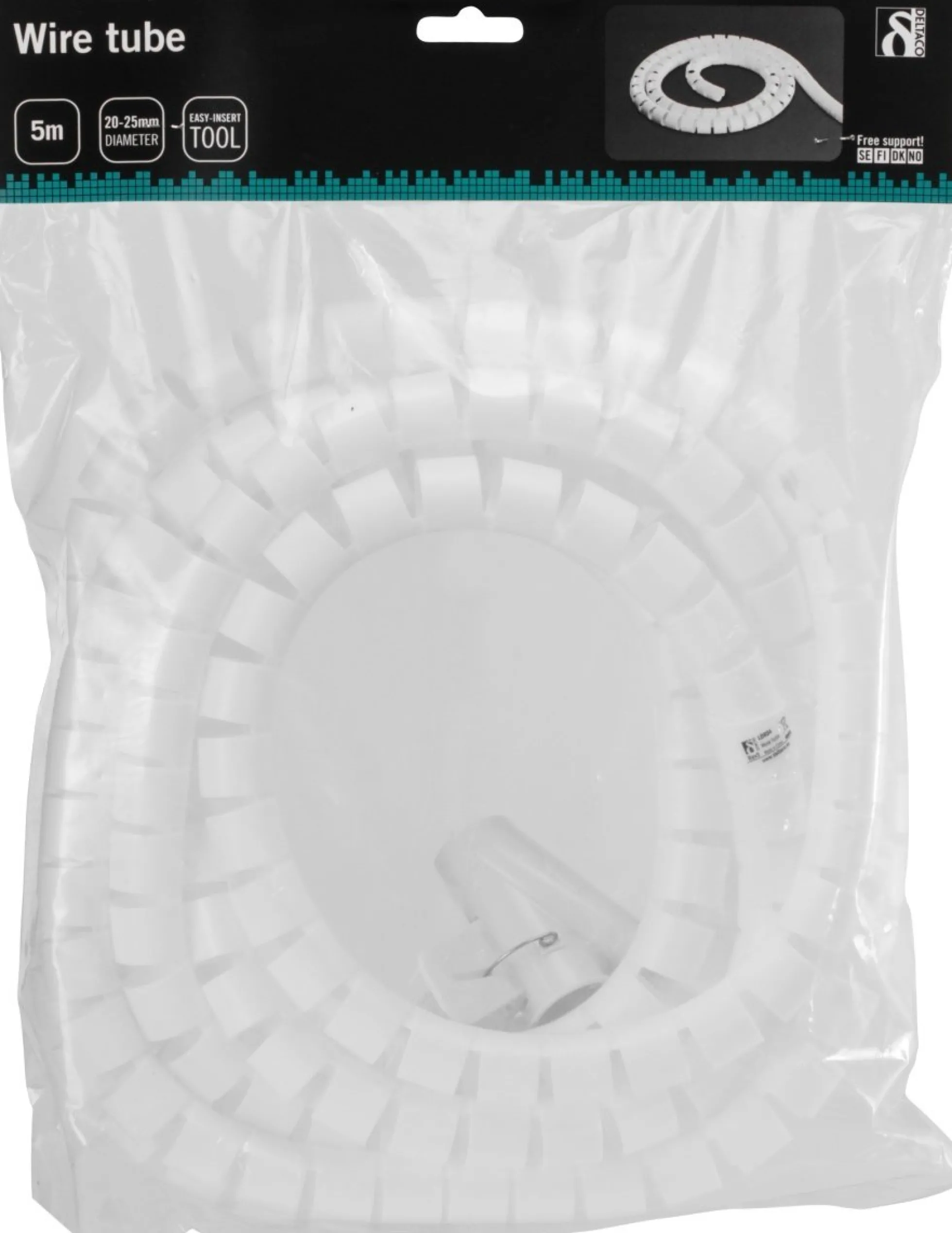 DELTACO Kabelskjulere i nylon, 25mm diameter, værktøj, 5m, hvid