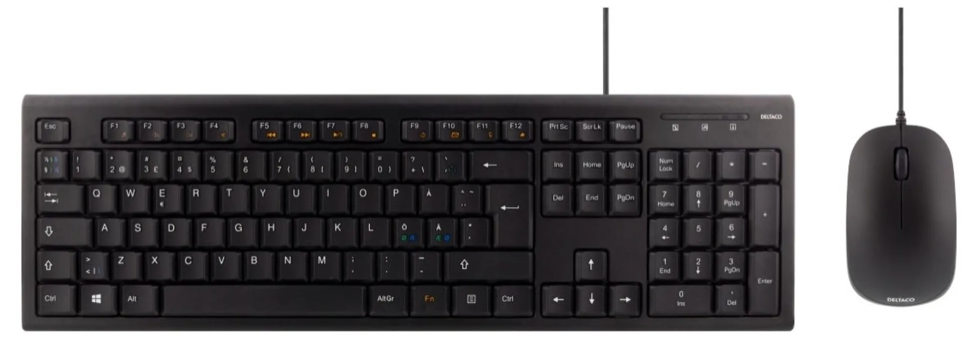 DELTACO Keyboard kit with mouse, PAN Nordic layout, USB, sort